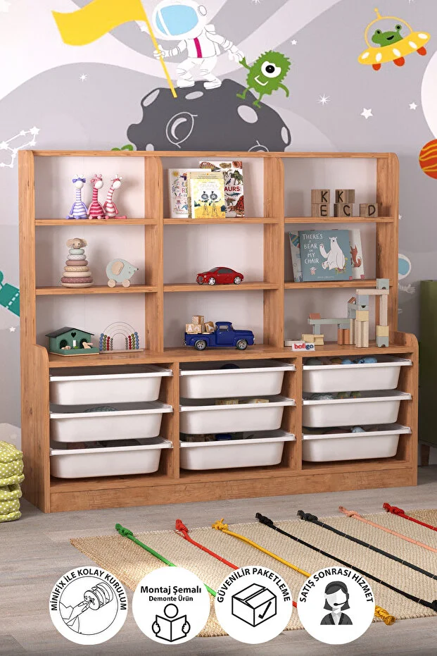 Almina 9 Sepetli 9 Raflı Dolap Çok Amaçlı Dolap Oyuncak Dolabı Almina Beyaz